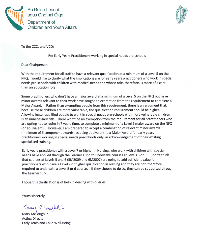 dcya clarifies qualifications position for special needs pre schools special qualifications